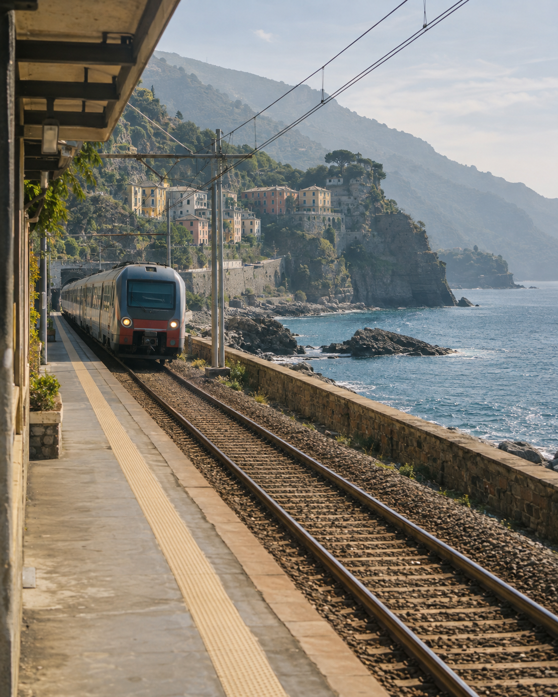 Tren costero en Europa junto al mar